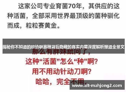 揭秘你不知道的欧协联赛程背后隐藏的真实内幕深度解析报道全景文