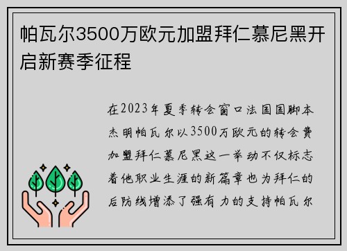 帕瓦尔3500万欧元加盟拜仁慕尼黑开启新赛季征程