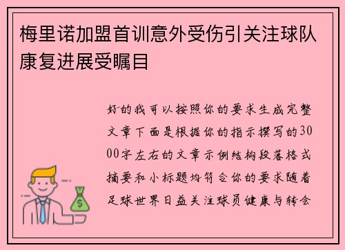 梅里诺加盟首训意外受伤引关注球队康复进展受瞩目 梅里诺加盟首训意外受伤引关注球队康复进展受瞩目